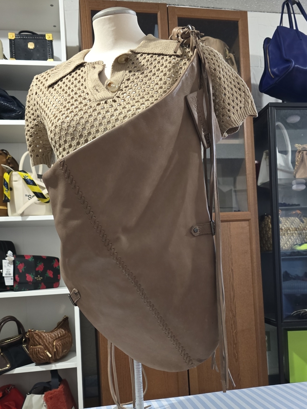Linea Pelle Taupe Fringe Leather Tote